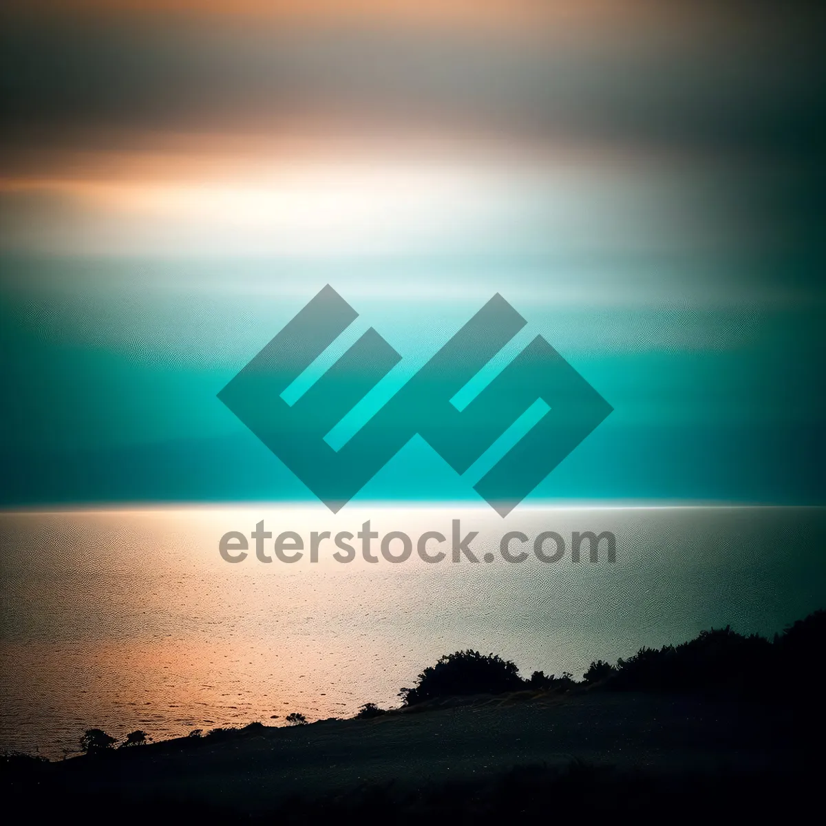 Picture of Spectacular Sunset Over Ocean and Mountains.