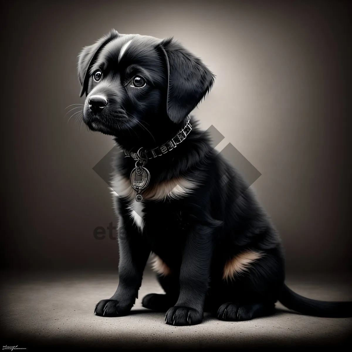 Picture of Cute Black Dog Sitting for a Portrait