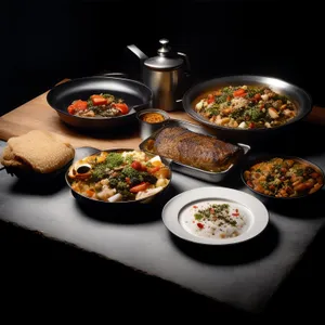 Delicious Gourmet Dinner Plate with Meat and Pepper