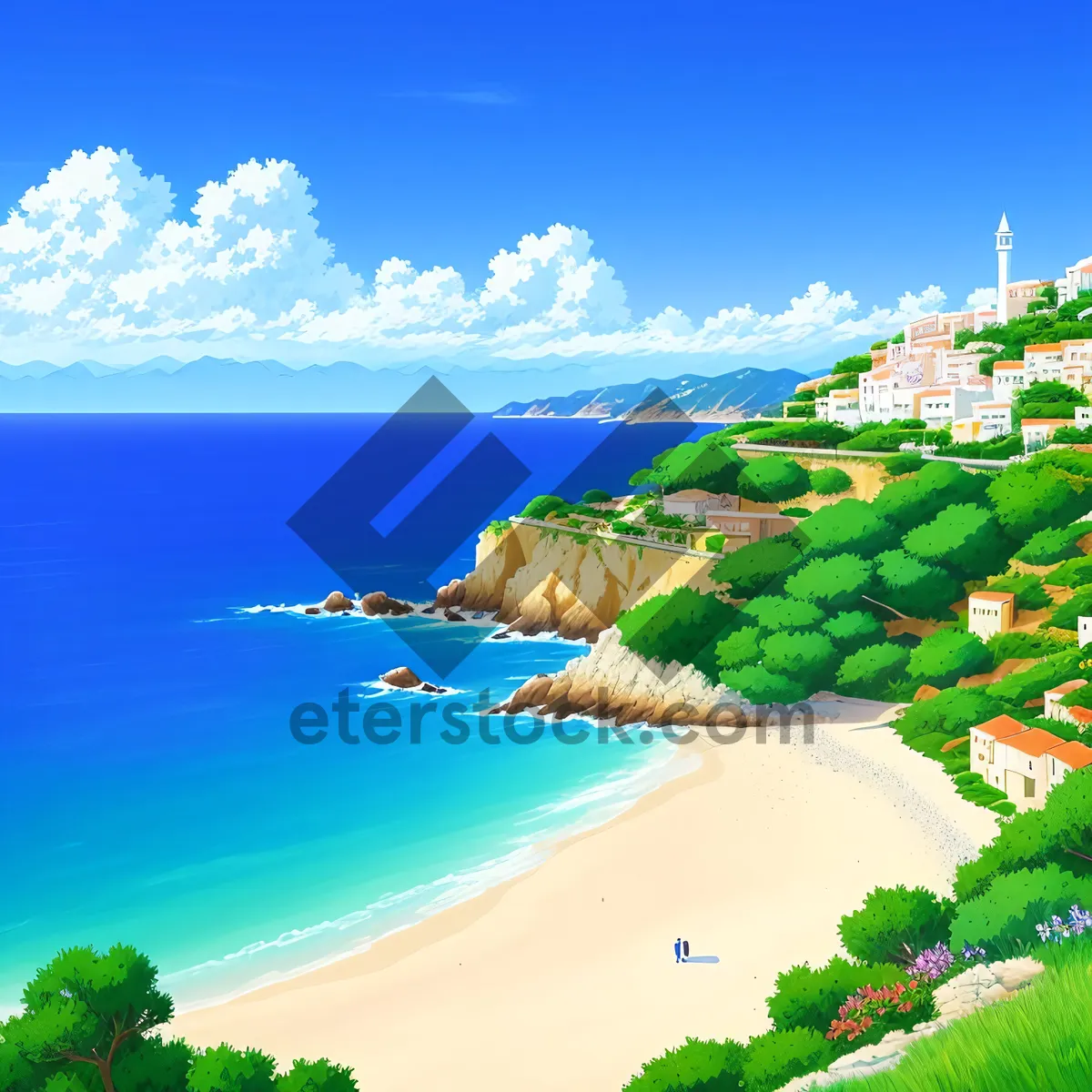 Picture of Tropical Summer Beachscape with Azure Ocean and Sandy Shore