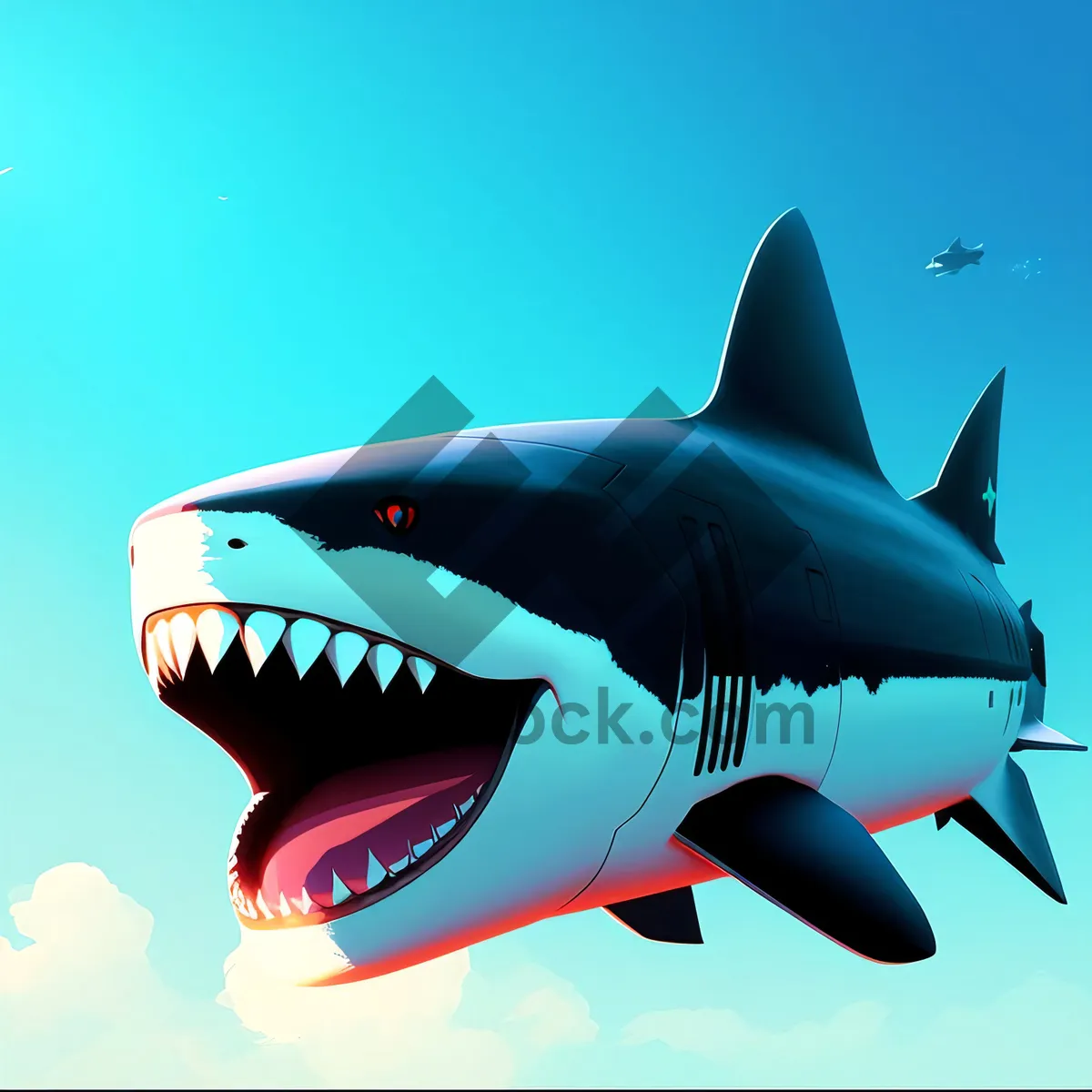 Picture of Airborne Marine Adventure: Majestic Shark Soaring Through Skies