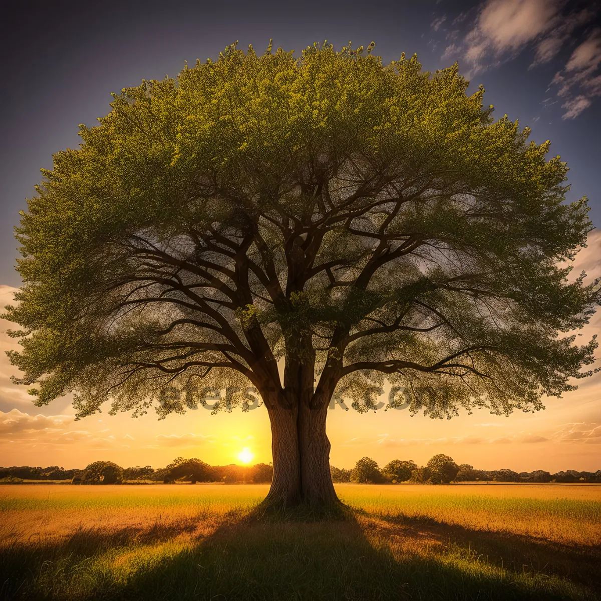 Picture of Golden Canopy: Majestic Oak Tree in Autumn Countryside