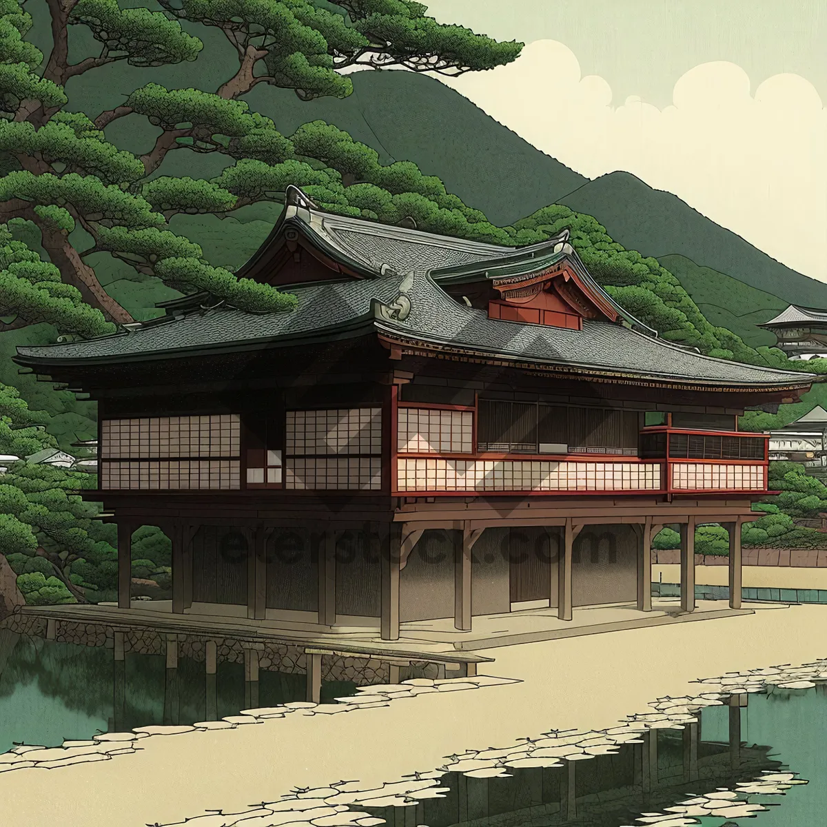 Picture of Ancient Temple by the Lake: Cultural Heritage in Japan