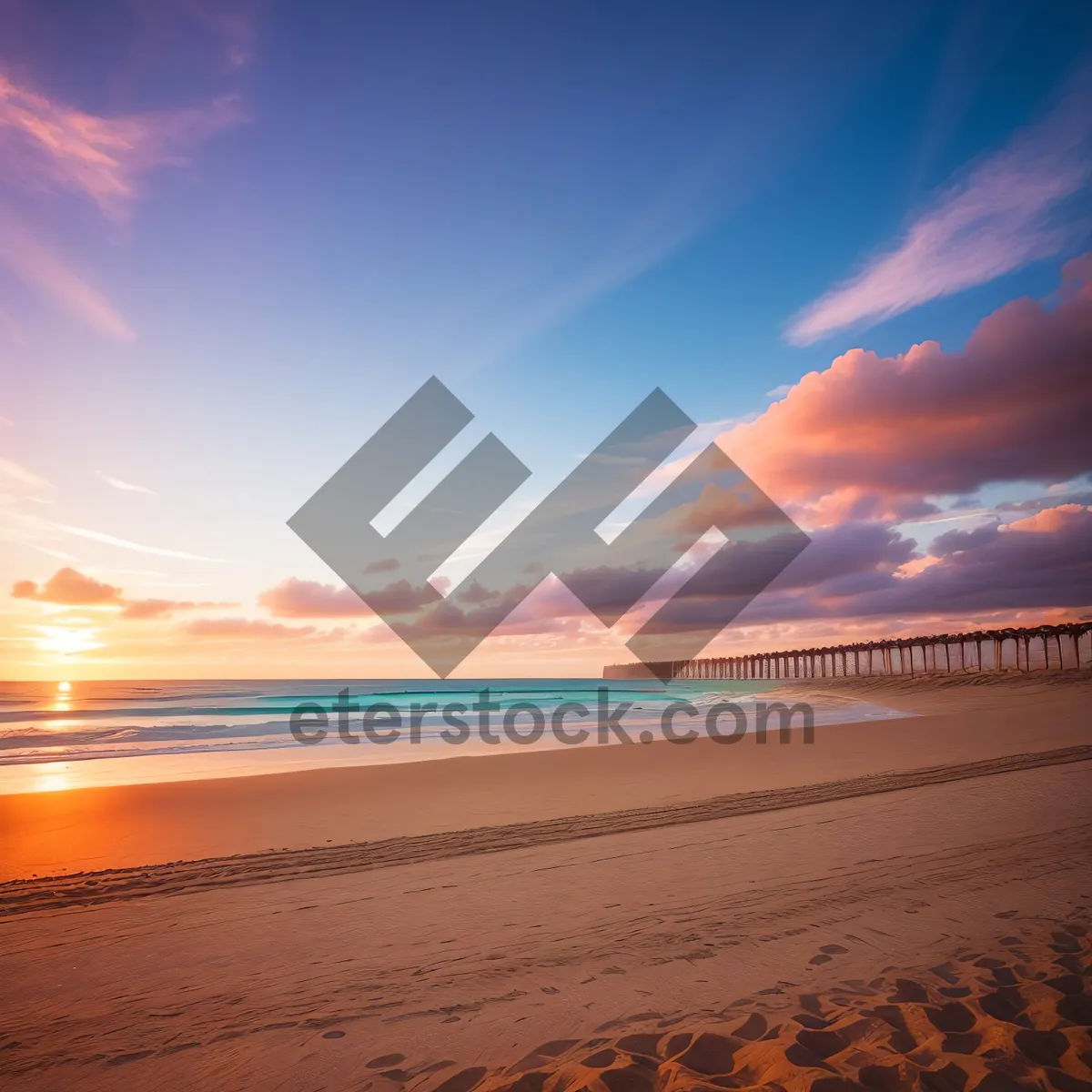 Picture of Golden Horizon over Tranquil Seascape: A Serene Beach Sunset