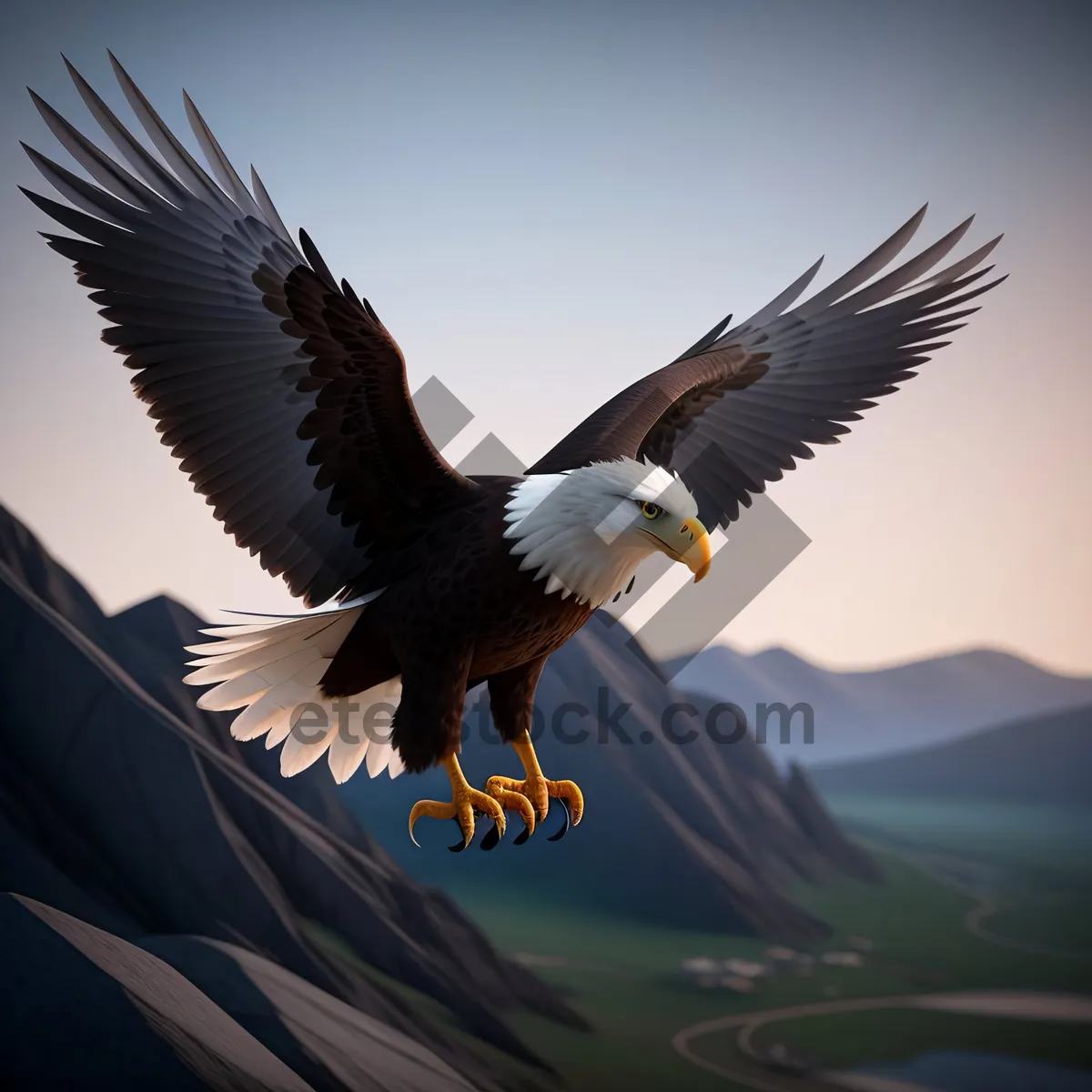 Picture of Majestic Bald Eagle soaring through the skies.