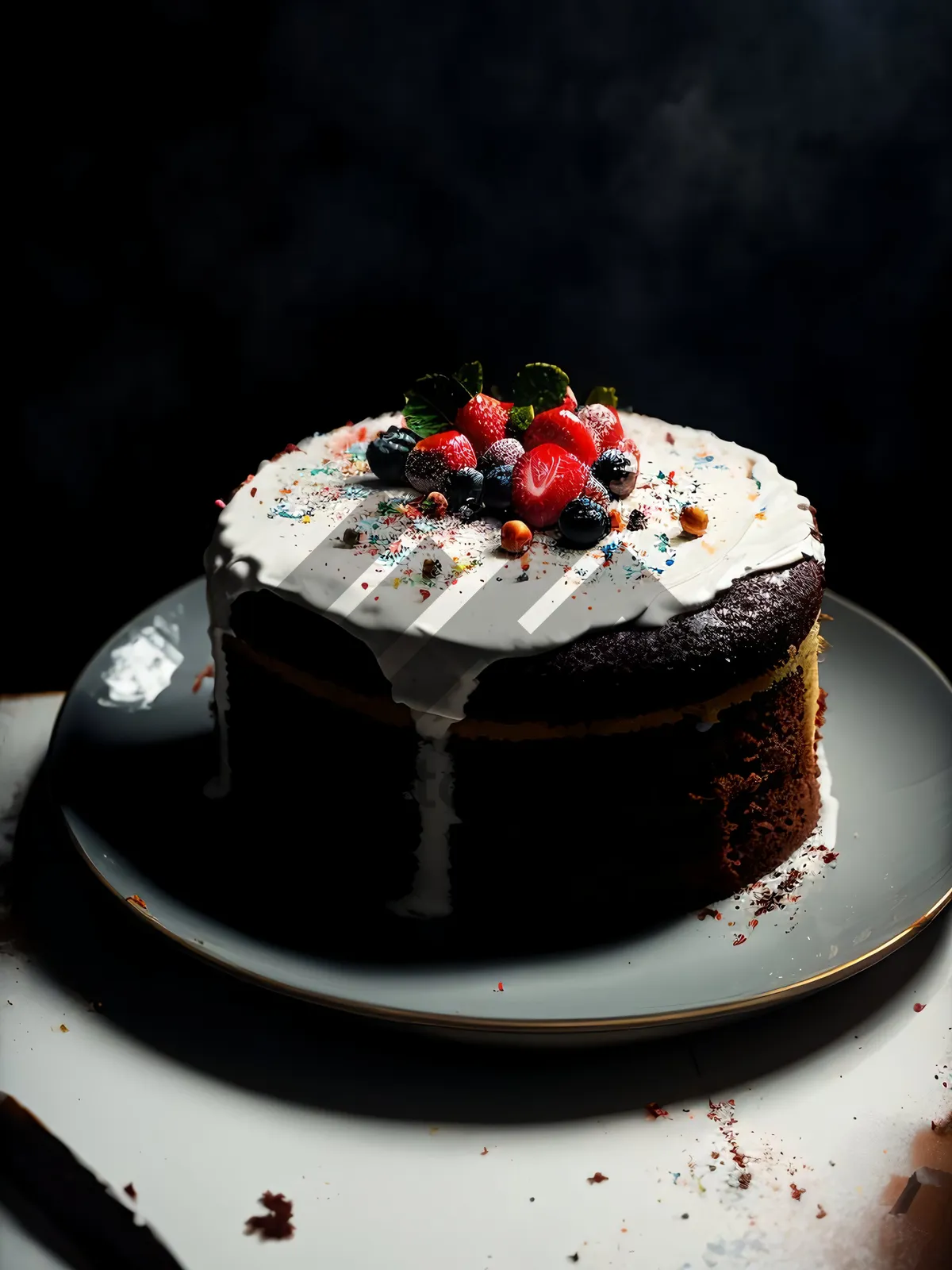 Picture of Delicious Berry Chocolate Cake with Fresh Fruit Topping