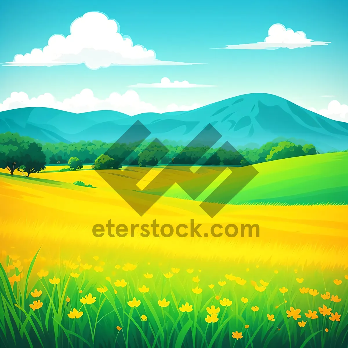 Picture of Vibrant Sunset Over Meadow - A Colorful Rural Landscape