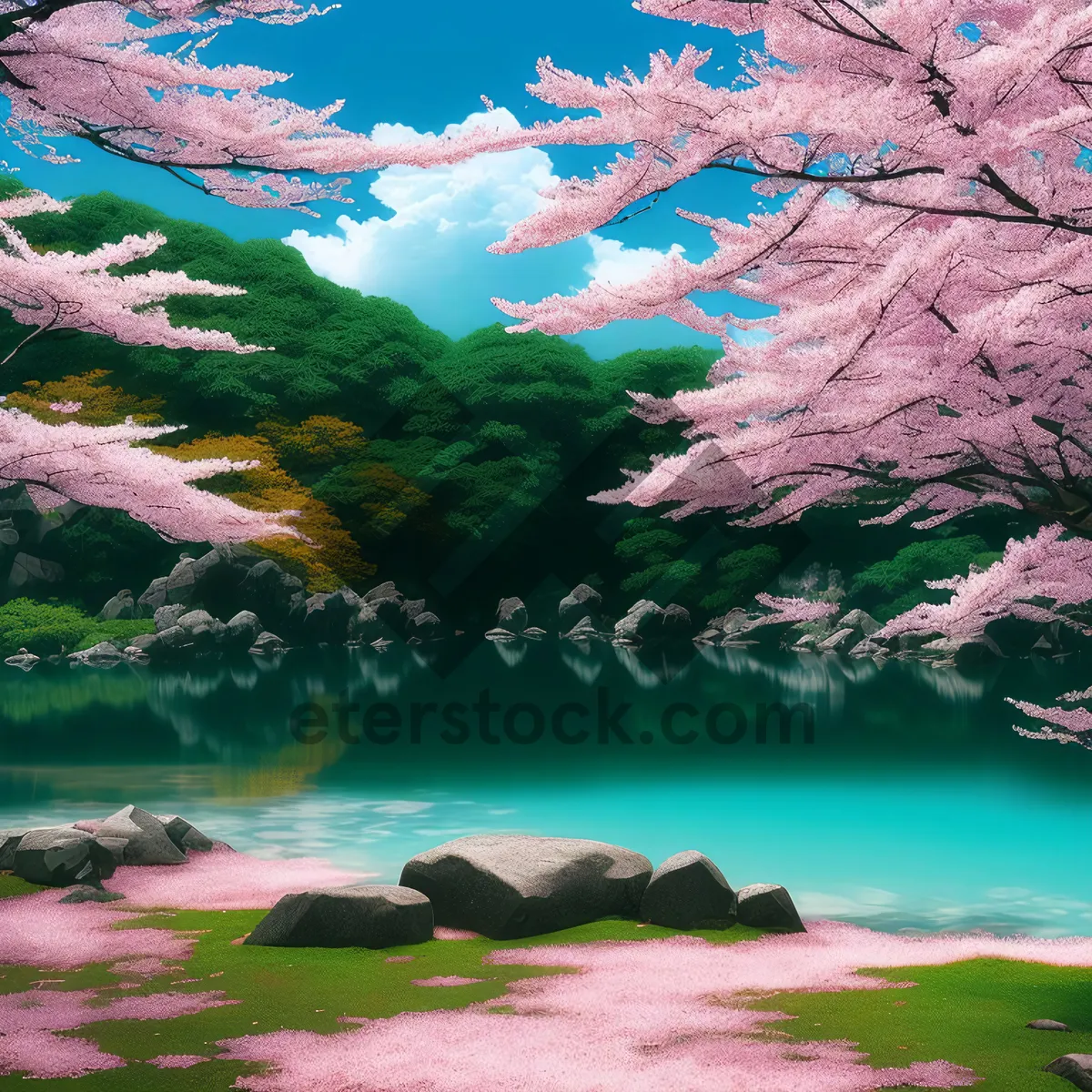 Picture of Serene Coastal Landscape with Majestic Mountains