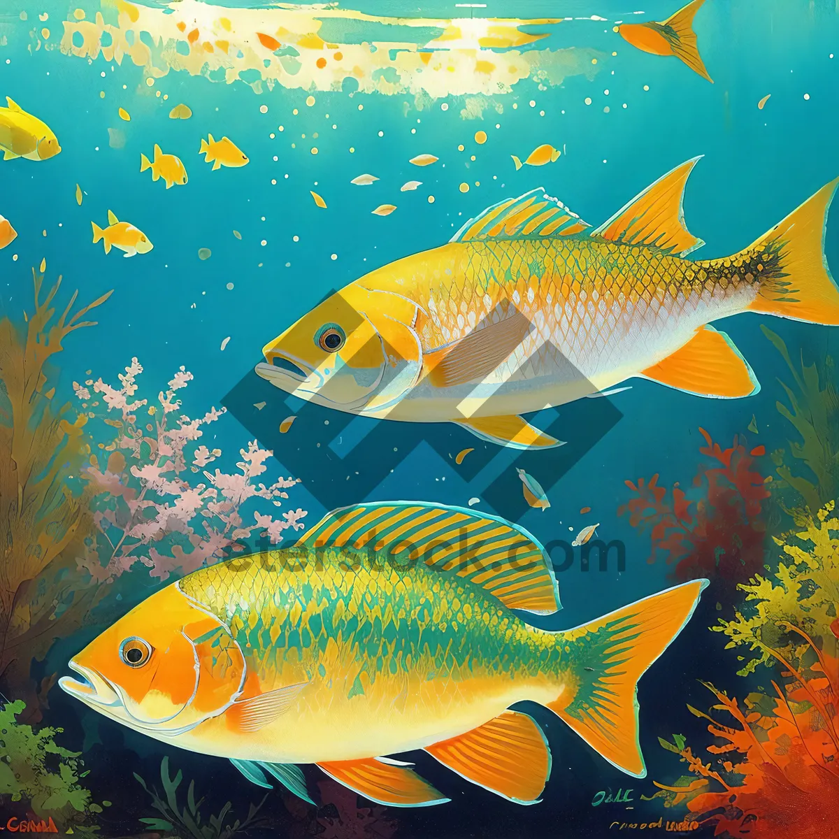 Picture of Golden Fish in Tropical Aquarium