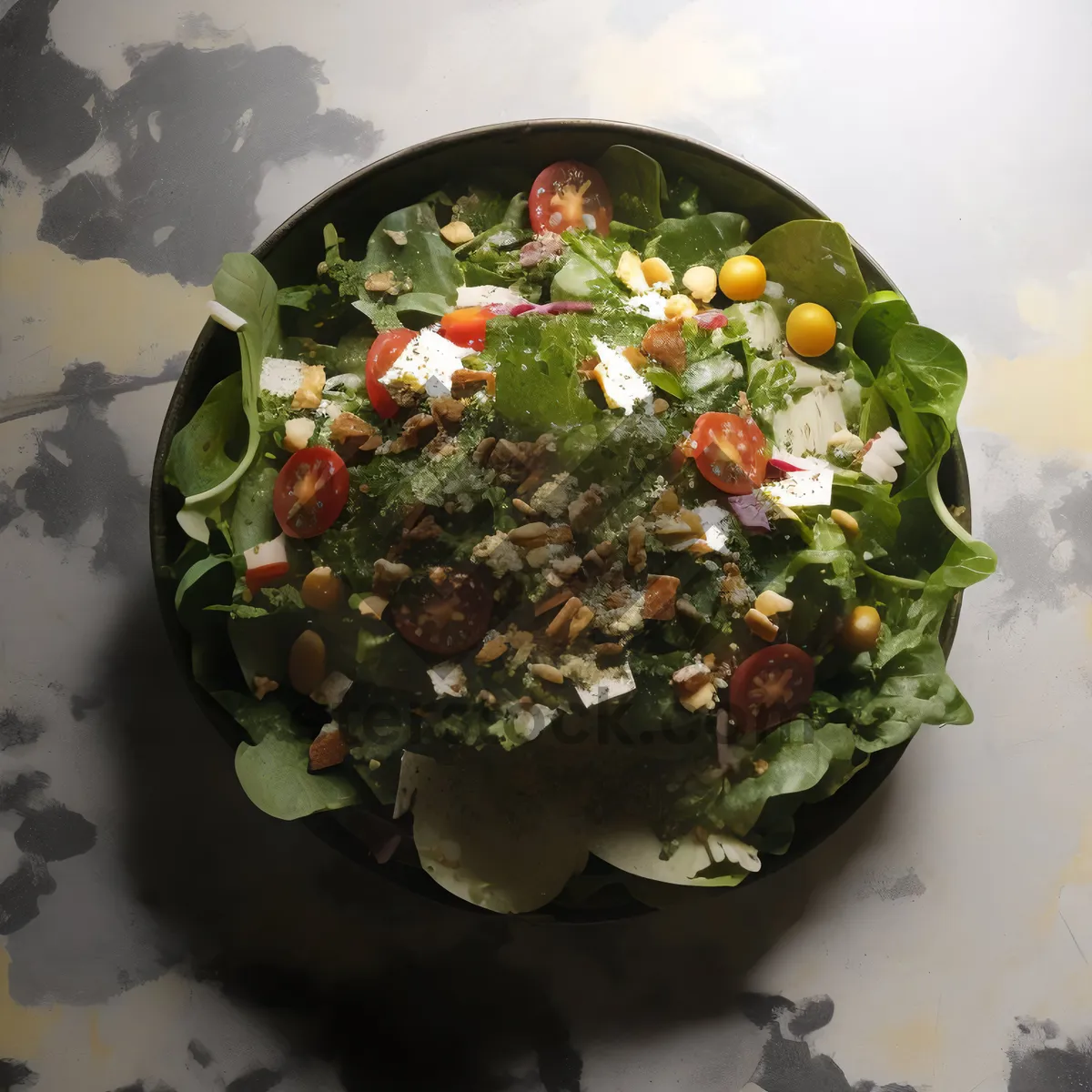 Picture of Fresh Vegetable Salad Plate with Delicious Tomato Sauce
