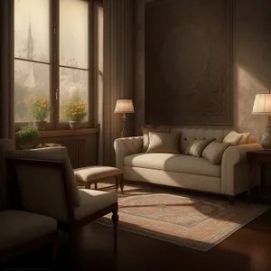 Modern living room interior with comfortable sofa and stylish lamp