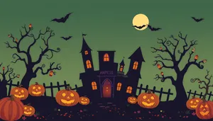Halloween Cemetery Silhouette Moonlight Scenery Decoration Card