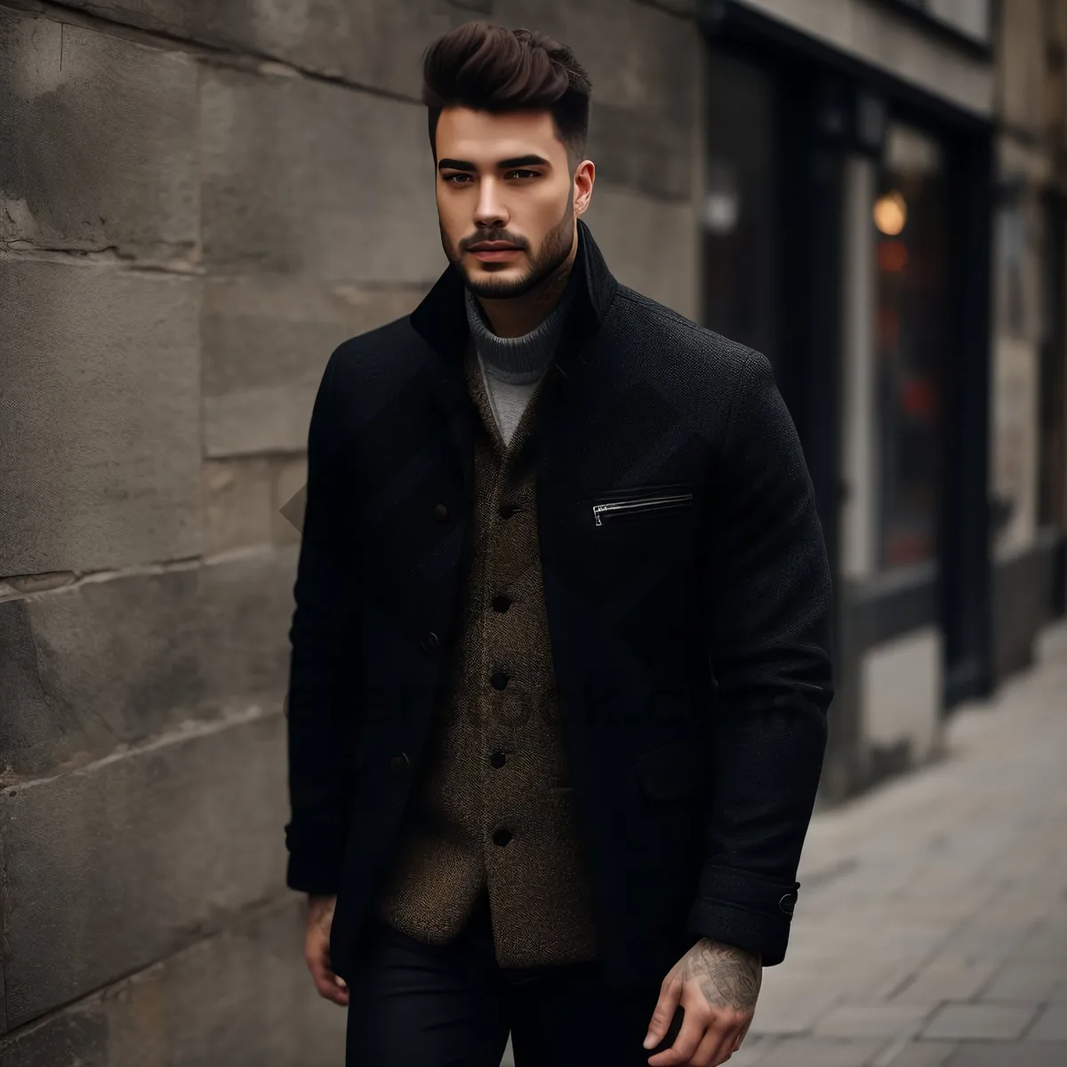 Picture of Attractive businessman in black suit standing confidently