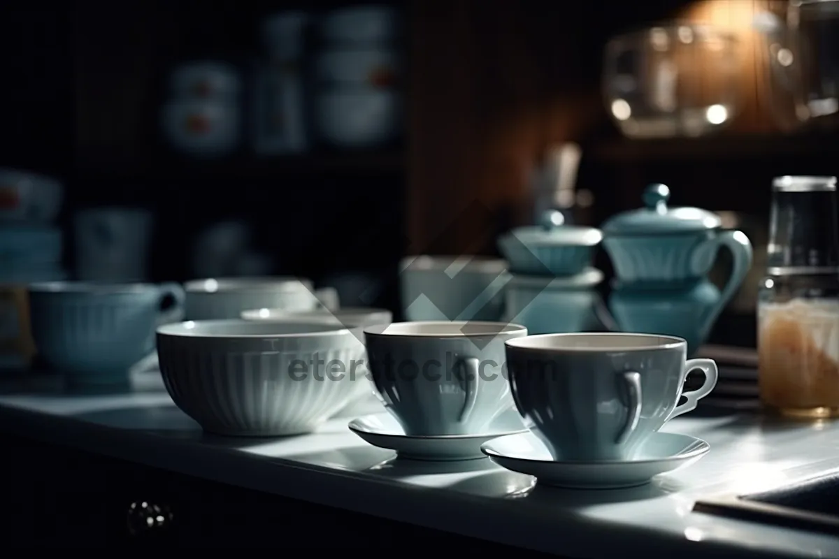 Picture of Hot coffee in a stylish mug on a table