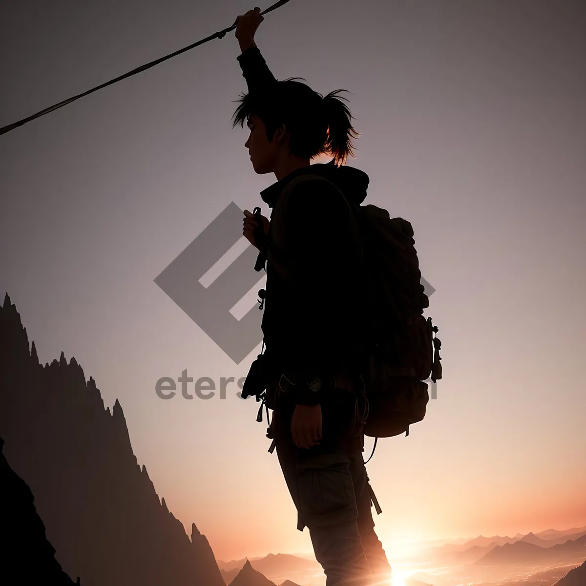 Picture of Silhouette of a Free Man On Skyline at Sunset