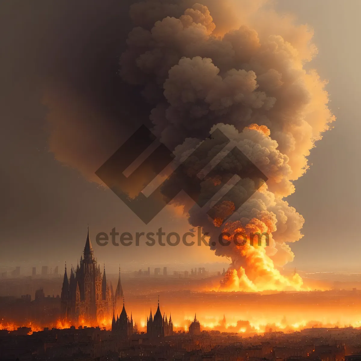 Picture of Blazing Sky: Fiery Sunset Over Smoke-Filled Atmosphere