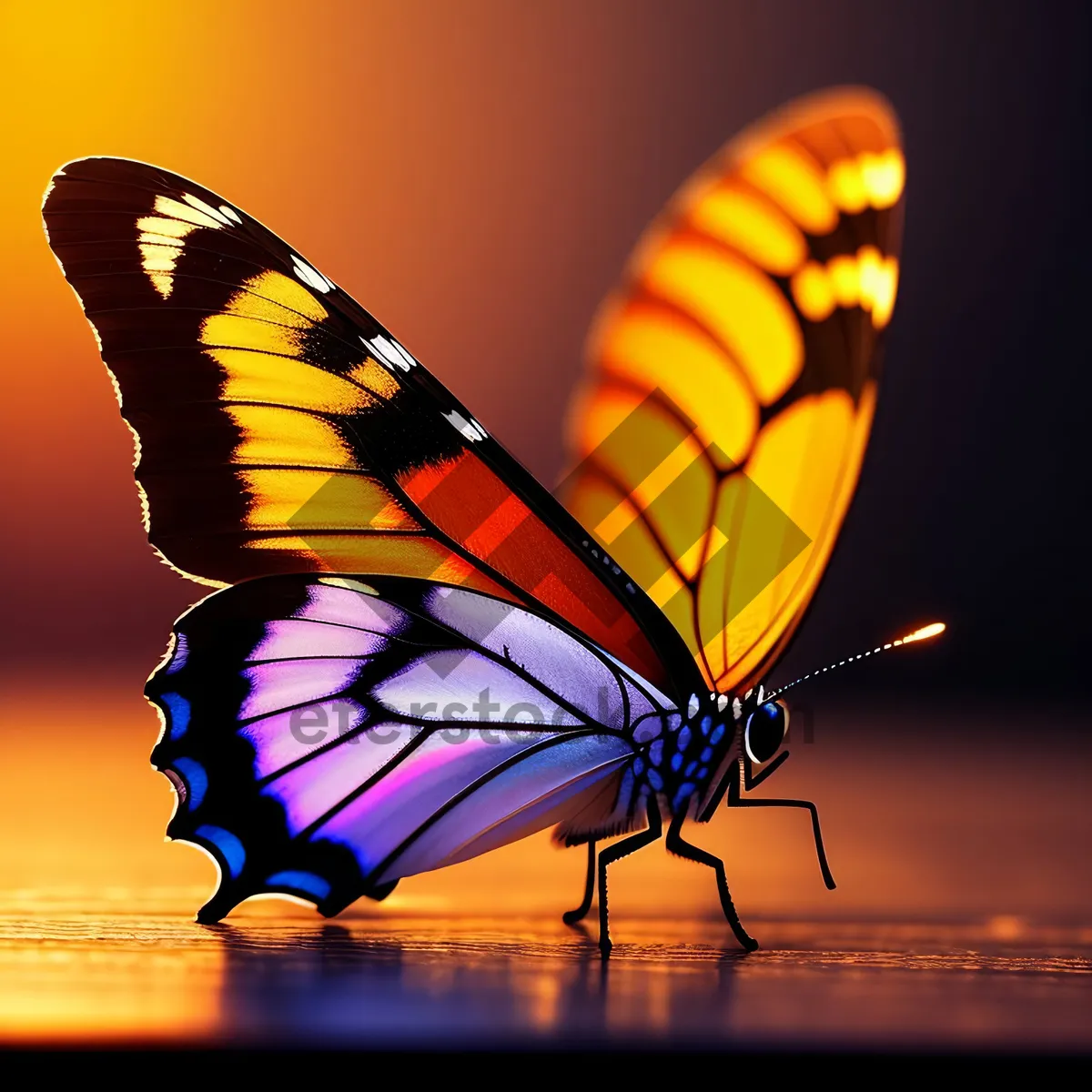 Picture of Vibrant Monarch Butterfly Gliding Under Sunlit Sky