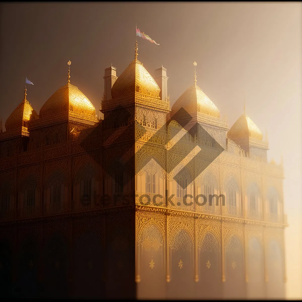 Picture of Iconic Mosque Silhouette Against City Skyline