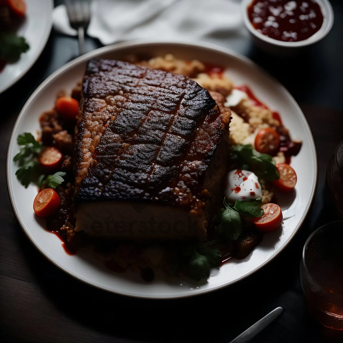 Picture of Healthy grilled steak with vegetable salad plate