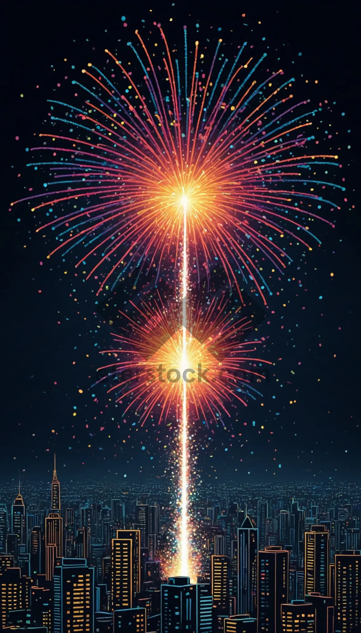 Picture of Vibrant Firework Display Lighting Up the Night Sky