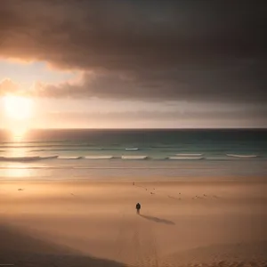 Golden Horizon: Serene Sunset over Tropical Beach