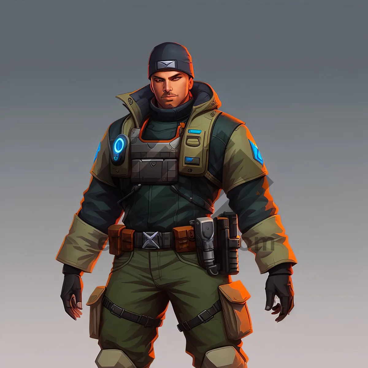 Picture of Construction Worker in Helmet and Uniform Holding Equipment.