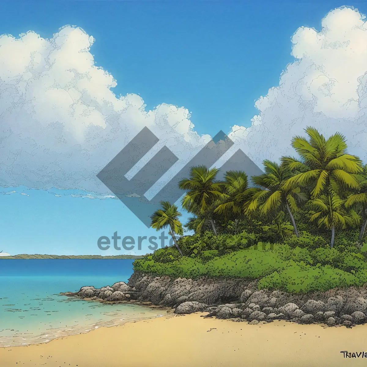 Picture of Tropical Paradise: Beachfront Bliss with Turquoise Water and Palm Trees.
