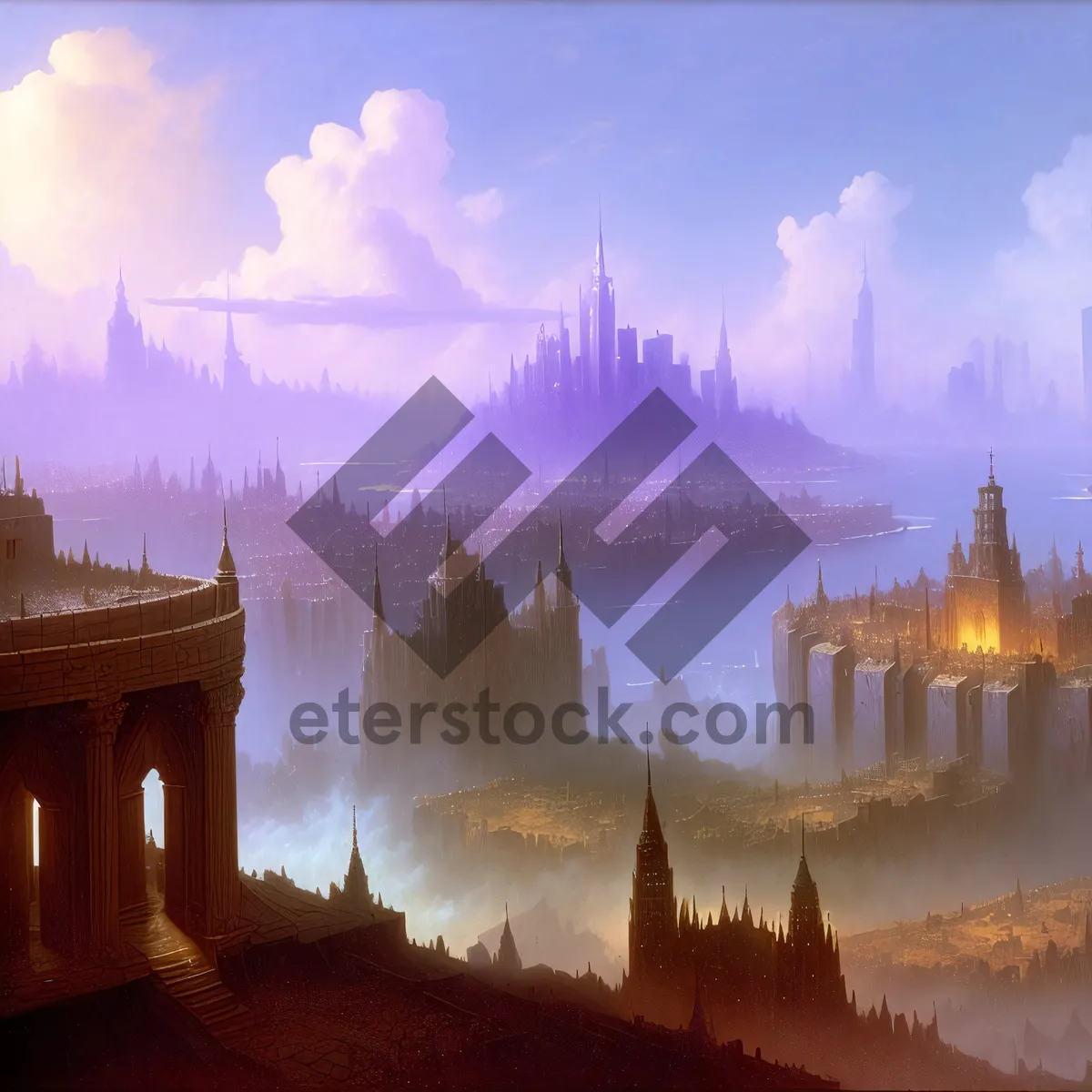 Picture of Historic city skyline at night with ancient structures.