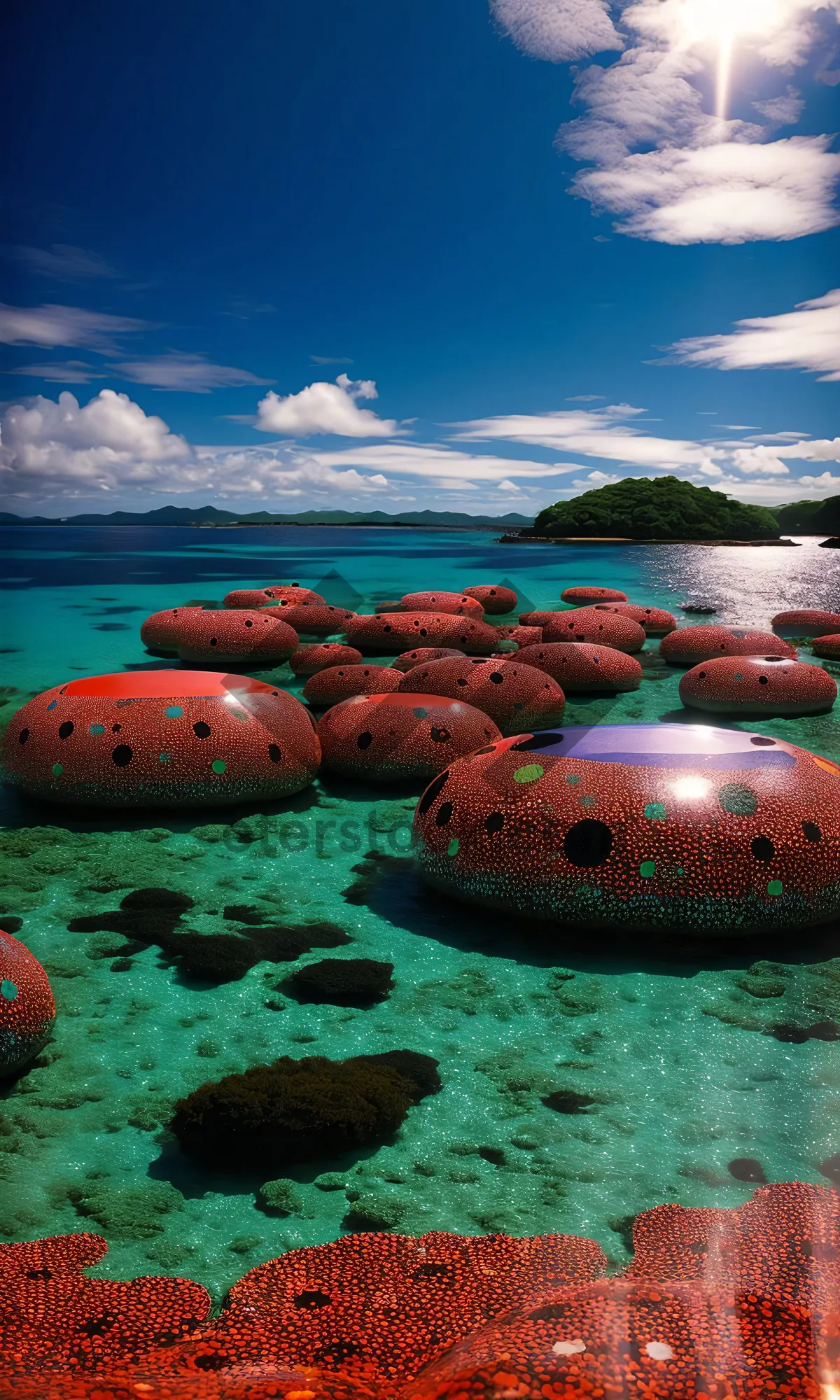 Picture of Tropical fish playing ocarina in underwater reef