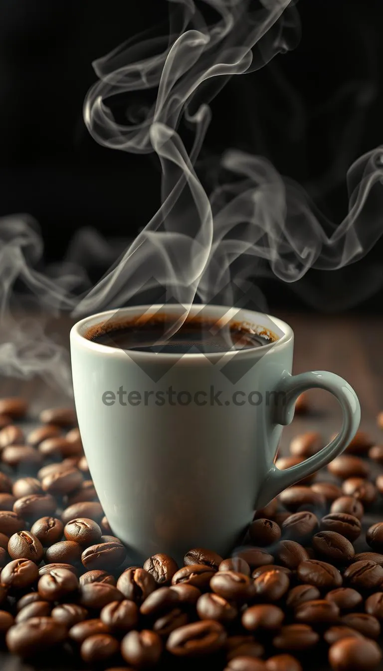 Picture of Dark Roasted Coffee in Ceramic Mug on Restaurant Table