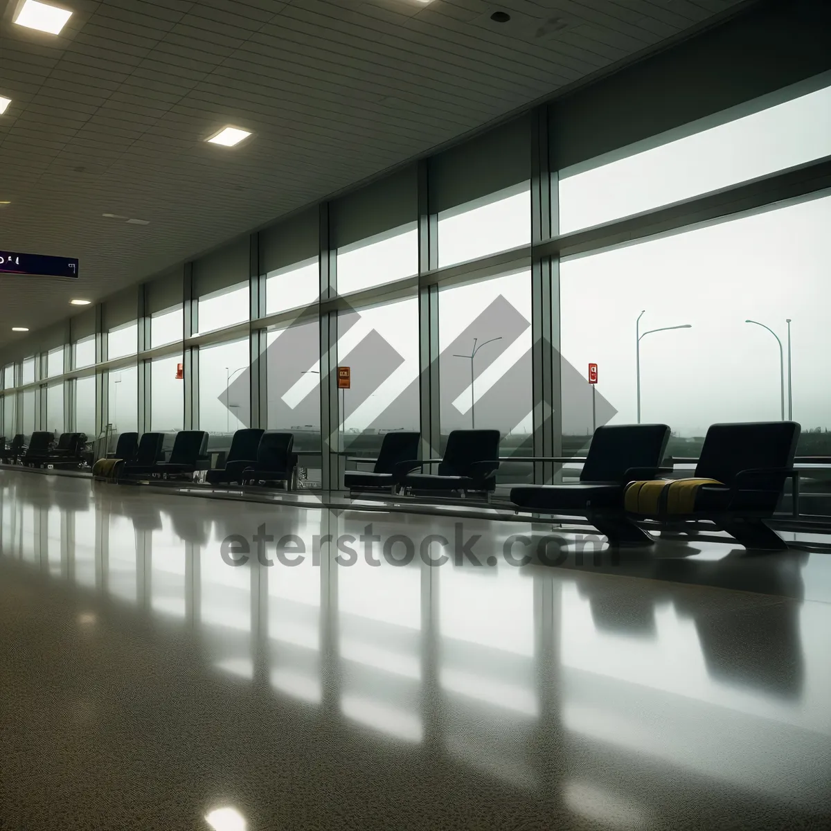 Picture of Modern Hall Interior with Elegant Furniture and Glass Windows
