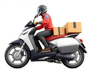 Man riding motor scooter at high speed