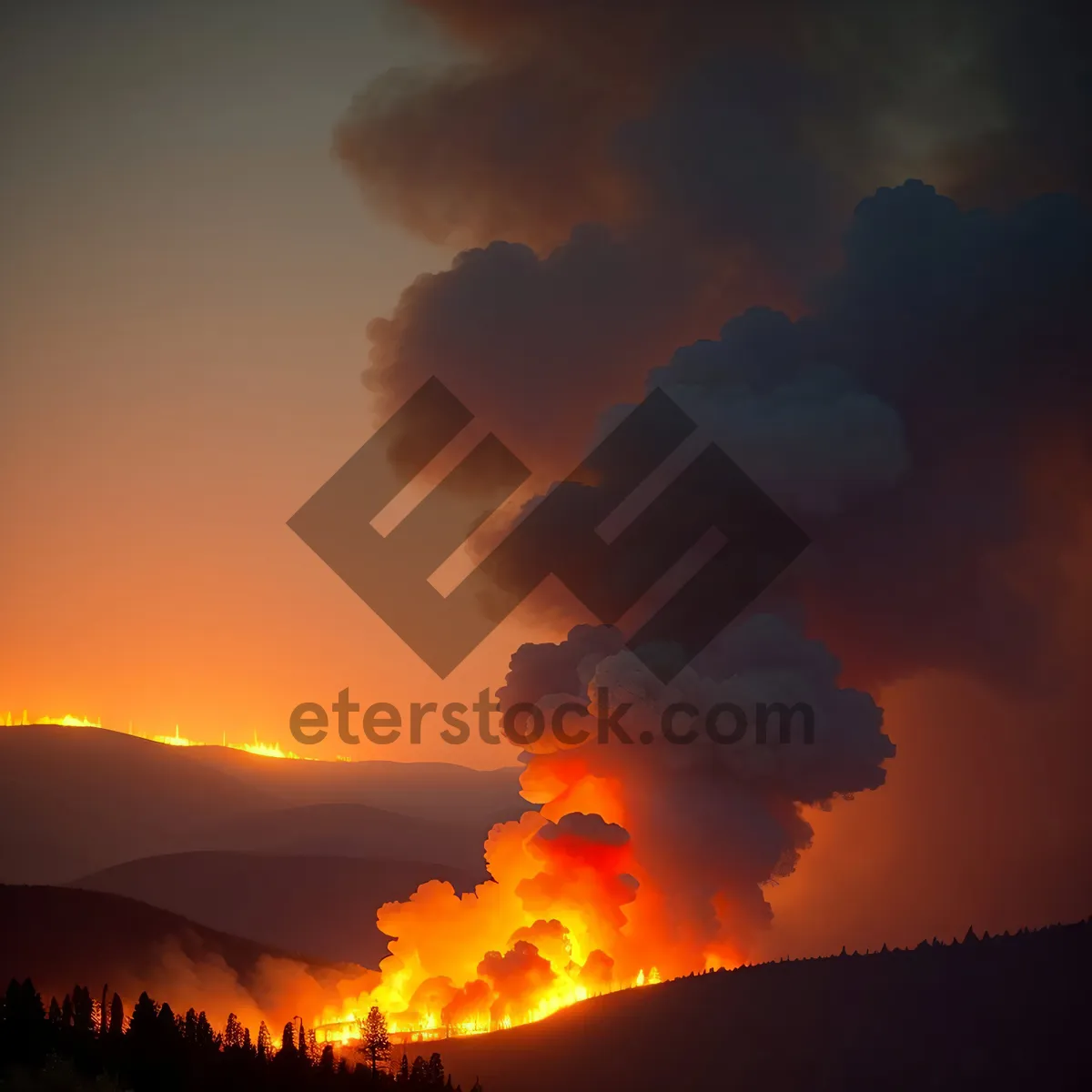 Picture of Radiant Horizon: Sunlit Silhouette over Mountainous Landscape