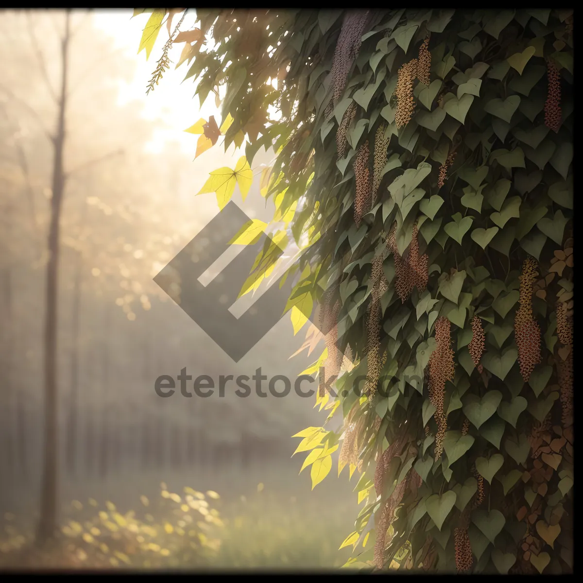 Picture of Autumn Forest Silhouette with Vibrant Sunset Sky