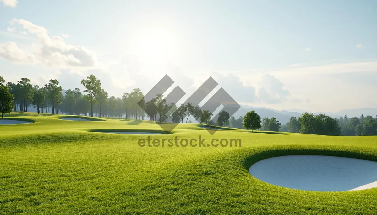 Picture of Beautiful golf course landscape with flag and trees