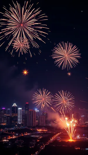 Colorful Firework Display in the Night Sky