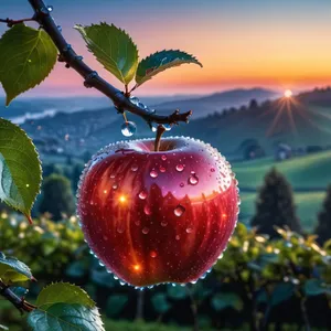 Fresh Organic Red Delicious Apple on Tree Branch