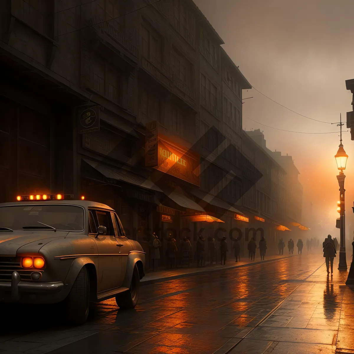 Picture of Nighttime Cityscape with Car and Cab Traffic