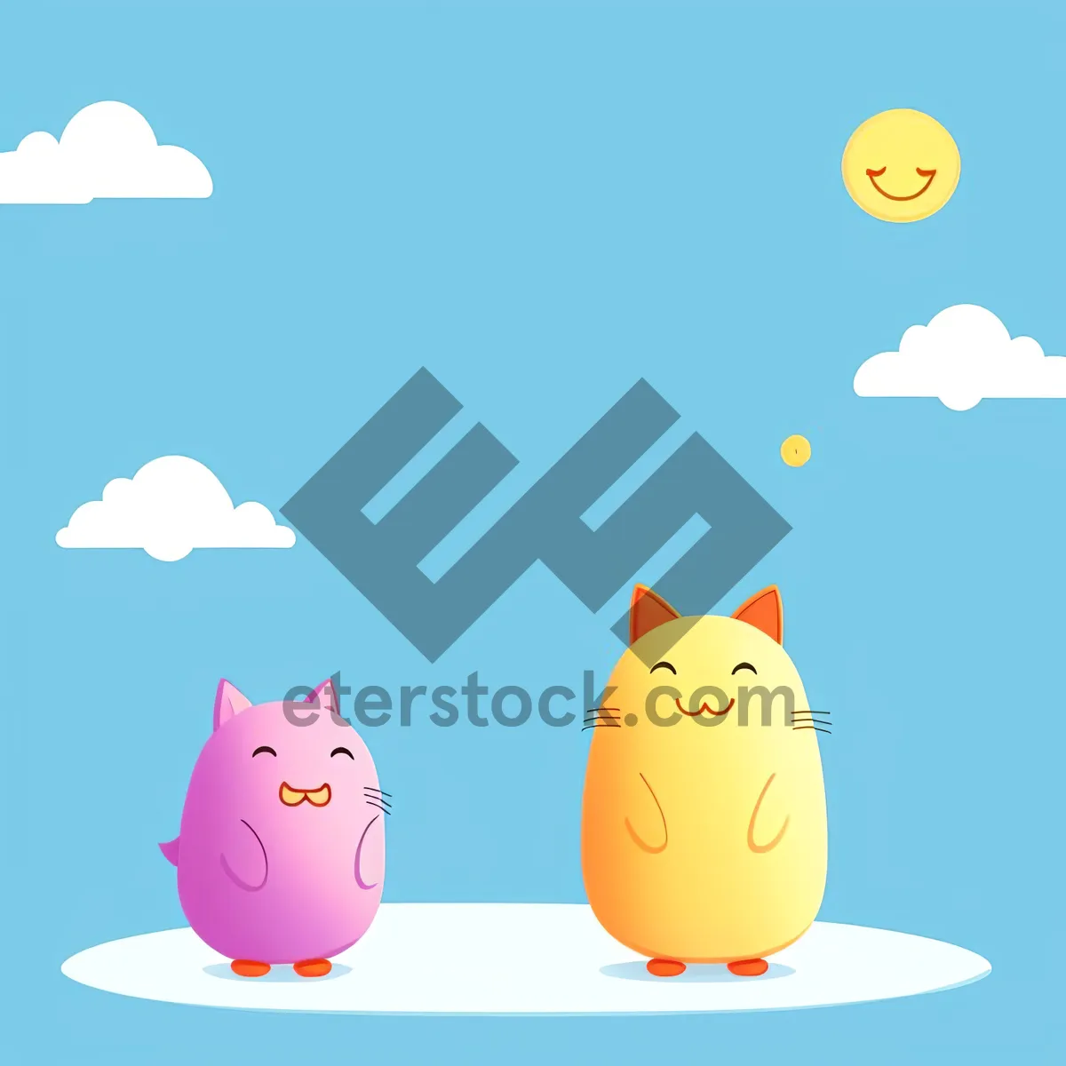 Picture of Cute Cartoon Piglet and Bunny Hen: Artful Animal Delight