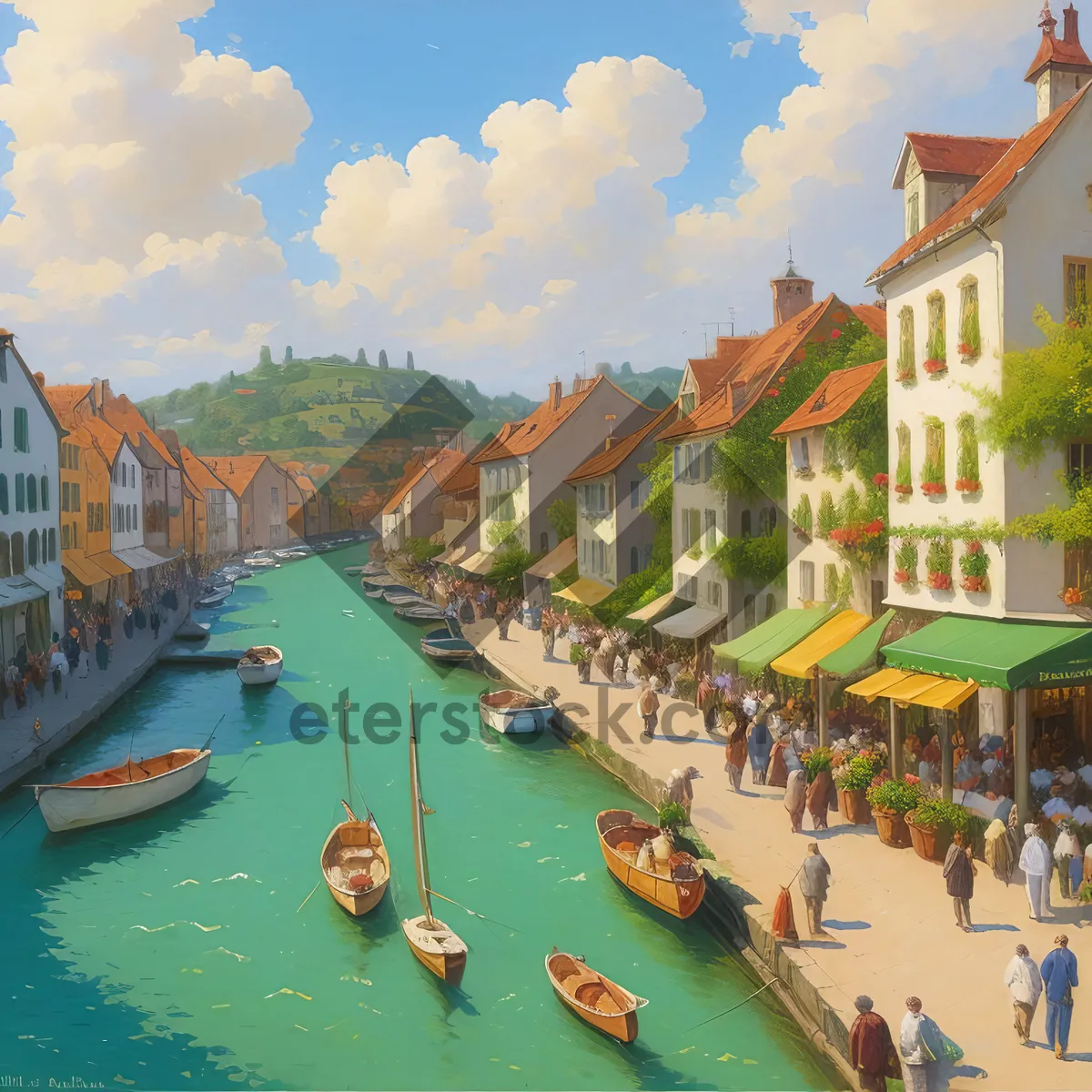 Picture of Charming Riverside Townscape with Historic Architecture