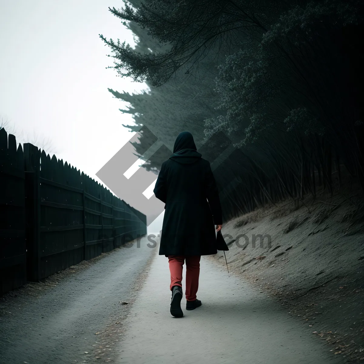 Picture of Urban Rainwalker - Stylish Man in Trench Coat on City Sidewalk