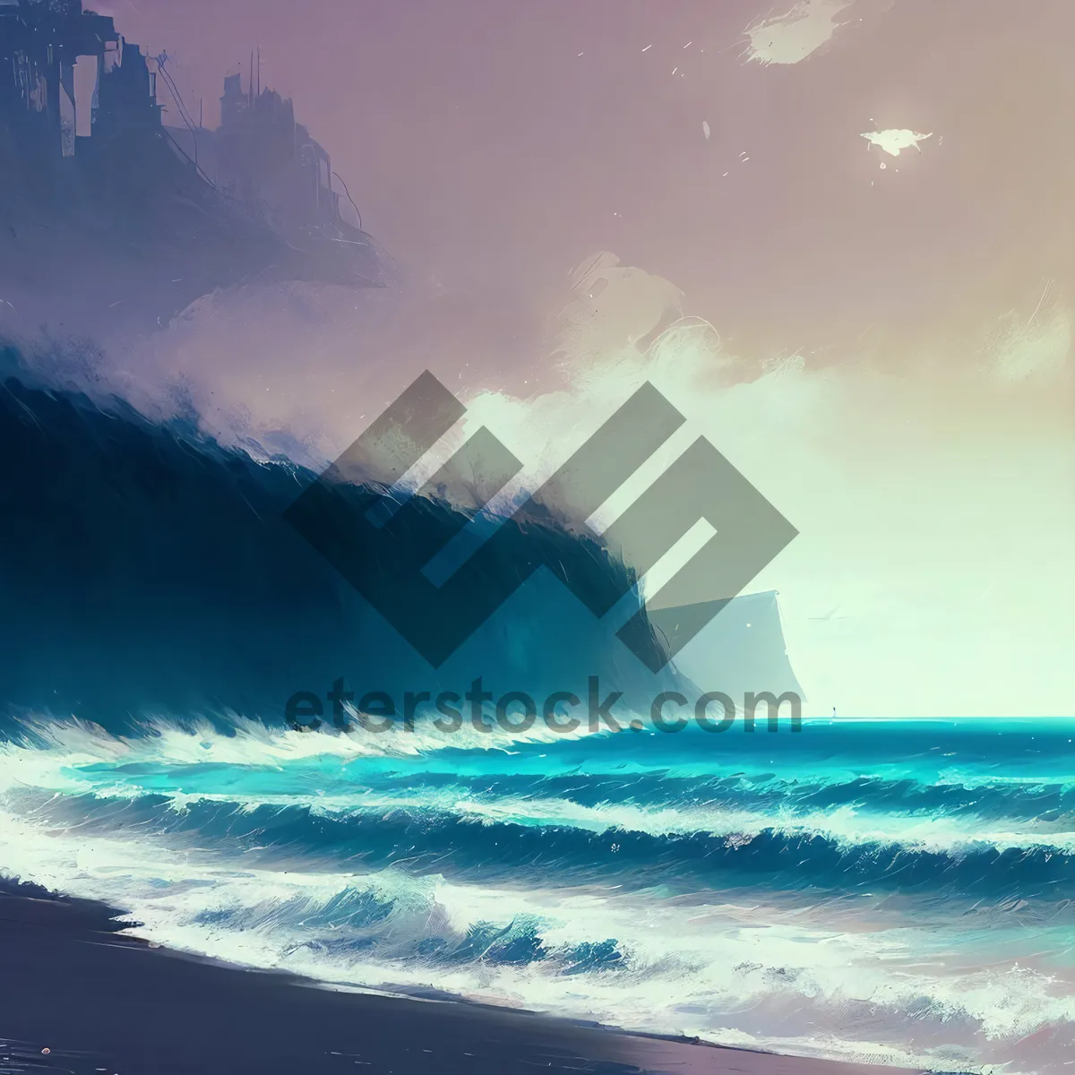 Picture of Tropical Paradise: Majestic Waves Crashing on Sandy Beach