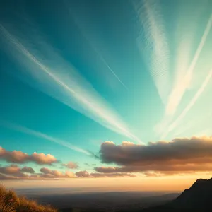 Radiant Skybeam - Sunlit Clouds and Vibrant Landscape