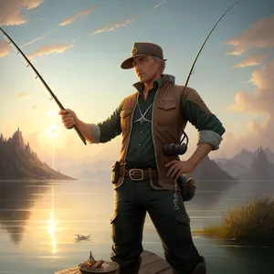 Sporty Fisherman Reeling in the Outdoors