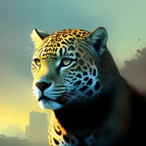 Wildcat's Fierce Power Stares Through Striped Jungle