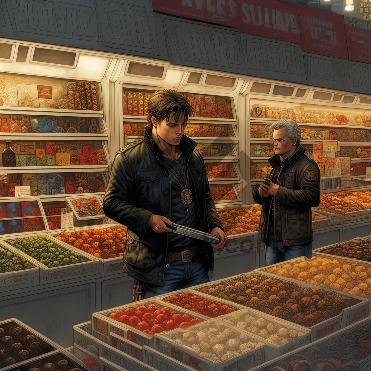 Picture of Happy man shopping for food at grocery store.