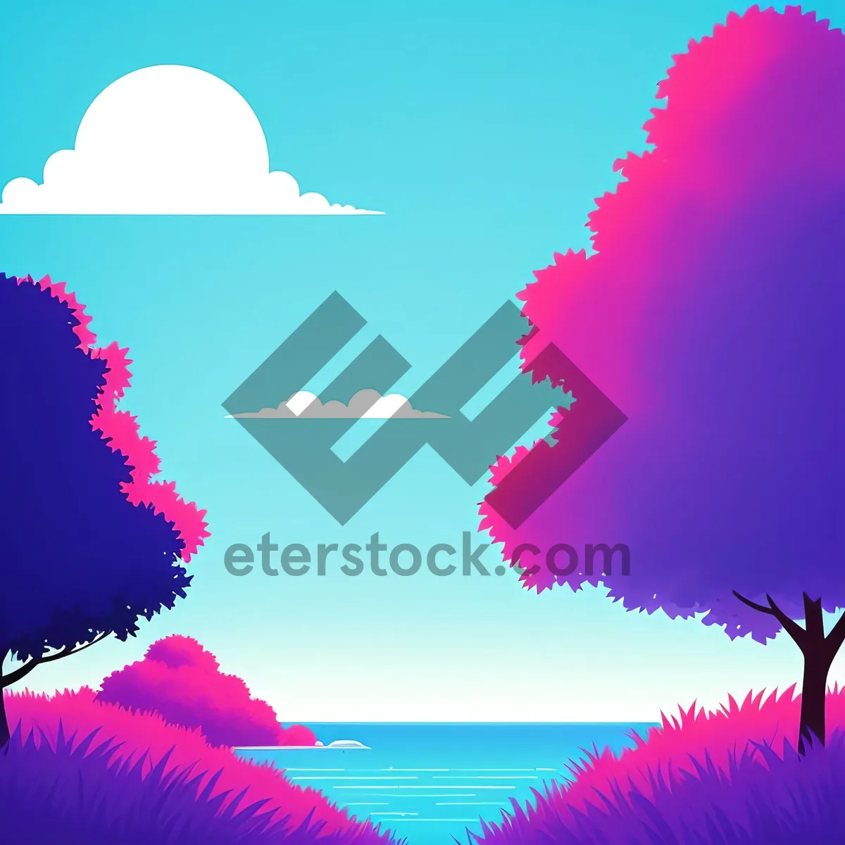 Picture of Summer Seascape with Tree and Sun