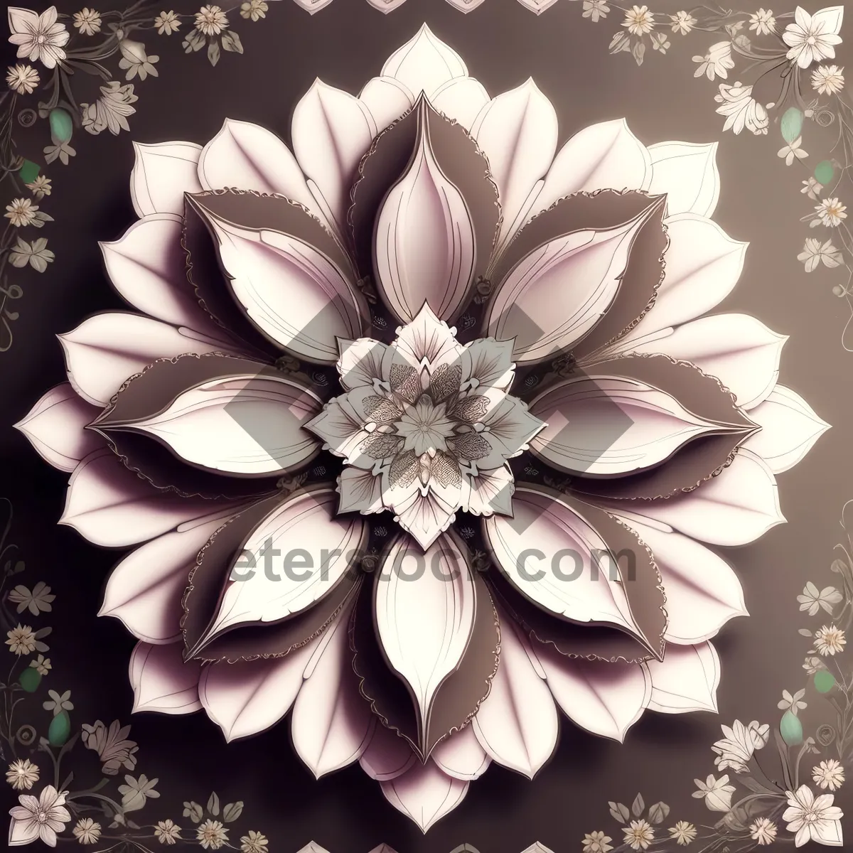 Picture of Vintage Floral Damask Pattern with Pink Lotus