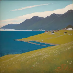 Scenic beach landscape with sun and clouds