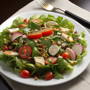 Tasty Gourmet Salad with Fresh Vegetables and Cheese